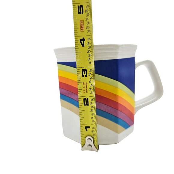 Vintage Rainbow Stripes Octagon Ceramic Mug Retro Pride - Picture 8 of 10